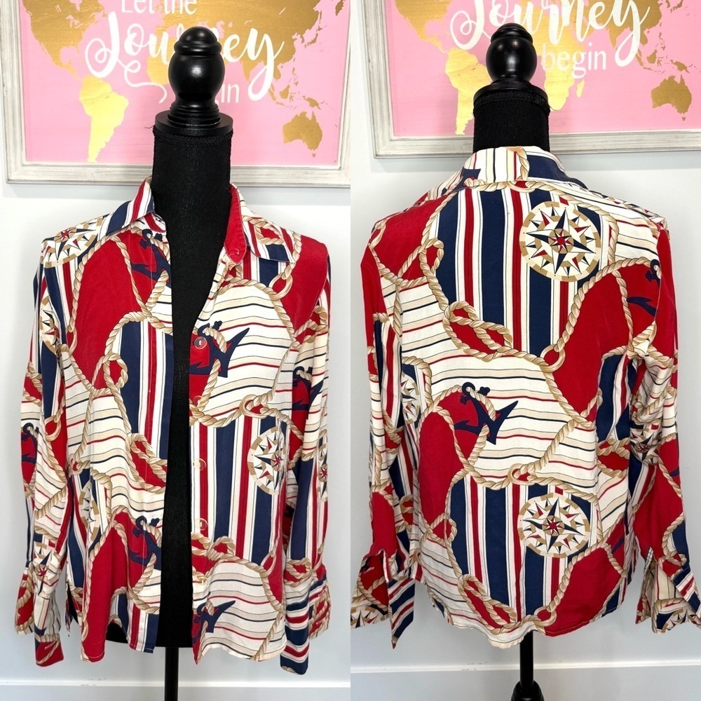 Patchington 100% Silk Button Up Blouse (XS)